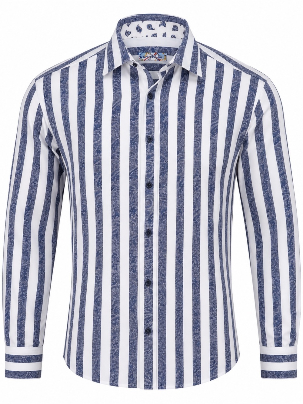 Brandolini Button Down Shirt Men XL Blue White Striped Paisley Long Sleeve